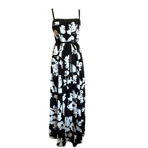 WHBM maxi floral strap black dress White House Black Market